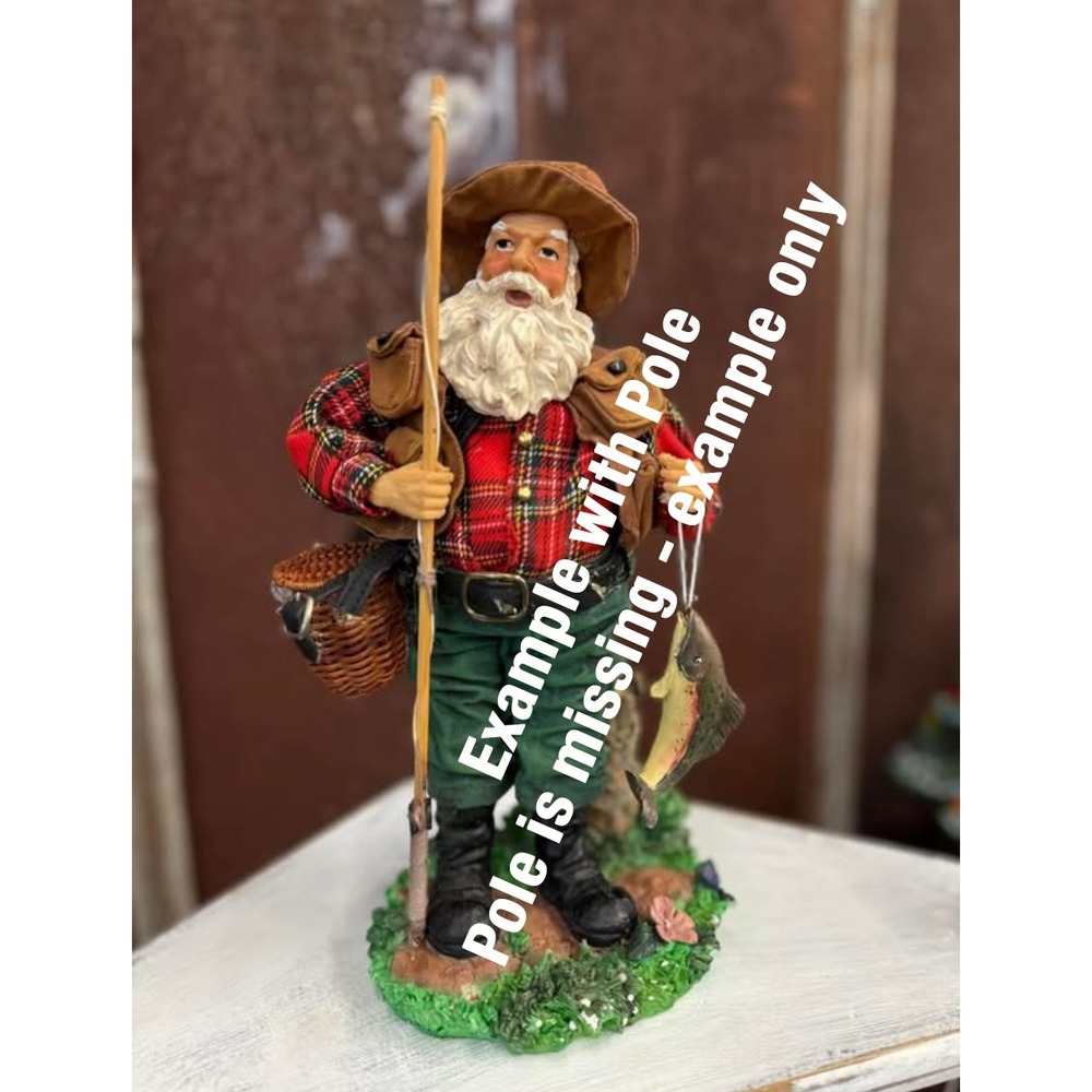Santa Fisherman Vtg 12" Resin with Cloth Clothes Missing Fishing Pole - Picture 8 of 9